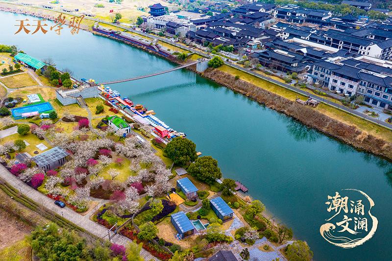 2025年2月17日，浙江绍兴，嵊州市越剧小镇和湿地公园梅花盛开。